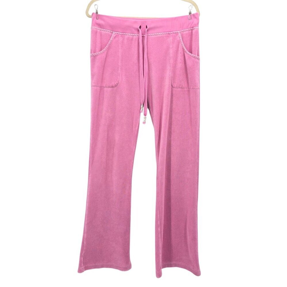 Vintage Twisted Heart Womens Medium Track Pants Terry Cloth Flared Pink Y2K